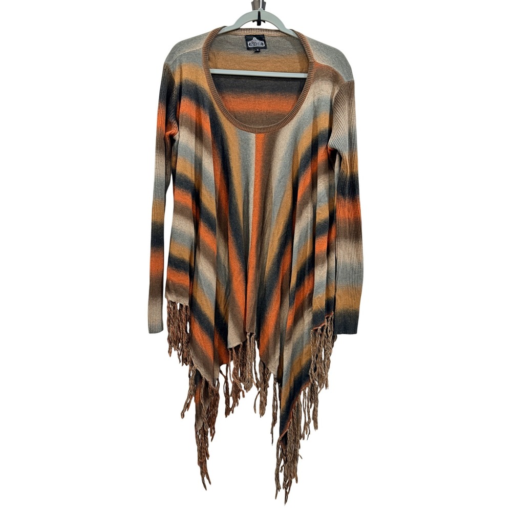 Angie Womens Medium Sweater Ombre Stripe Fringe Handkerchief Hem Boho Top